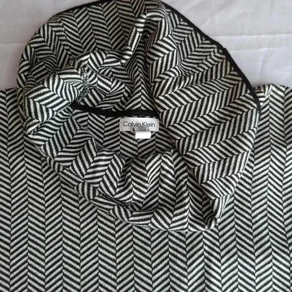 Calvin Klein Womens Sweater Houndstooth Large Pullover Cowl Neck Knit Texture - Picture 10 of 12
